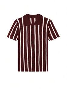 Men's Colorful Hollow-Out Knitted Cardigan, Fashionable For Summer - Burgundy - View 2