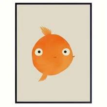 Goldfish Cartoon Art Print Poster - Frameless Canvas Wall Decor, Modern Retro Style, Suitable For Home, Office, Bathroom, Living Room, Bedroom - Indoor Animal Fish Theme Illustration Wall Hanging Decor - Canvas Ink Painting, Portrait - Spring/Winter Art Print - Multicolor - View 5