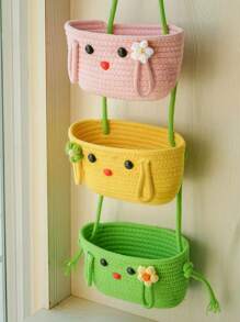 Cotton Woven Storage Basket, Solid Color Minimalist Style, Wall Mounted Storage Basket For Living Room, Snacks, Fruits, Toys, Entryway, Bathroom, Home Decor, Space Saving