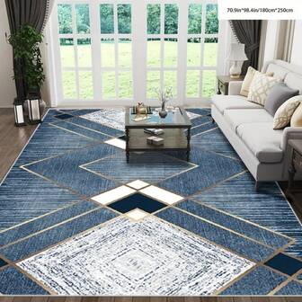 A Premium Large Area Rug, Lightweight And Portable For Great Value, Featuring Personalized Blue Geometric Patterns. This Luxurious Area Rug Complements Various Home Decors, Is Machine-Washable For Convenience, And Made With High-Density Material Featuring Non-Slip Bottom Particles To Prevent Fading. Entryway Decor Bathroom Kitchen Decor