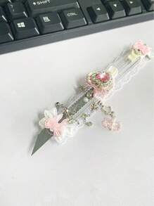 1Pc Starry Sky Sparkling Love Ribbon Long Hand Account Knife Tool Stationery Learning Supplies Disassembly Small Sharp Simple Fresh Creativity,Back To School,School Supplies