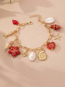 1pc BOHO Bohemia Style Shell, Turquoise Stone, Turtle, Starfish, Natural Stone Tassel Charm Bracelet, Summer Vacation Beach Style (Handmade, Shape And Color Are Random) - Multicolor - View 21