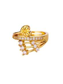 1 pieza Anillo de corazón geométrico de circonita para mujer, color dorado, acero inoxidable ajustable, anillo de boda de lujo, joya de corazón como regalo