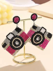 1 par de pendientes de accesorio de joyería con estilo colgante, hechos a mano con cristales brillantes y cuentas de semilla de cámara, apropiados para uso diario