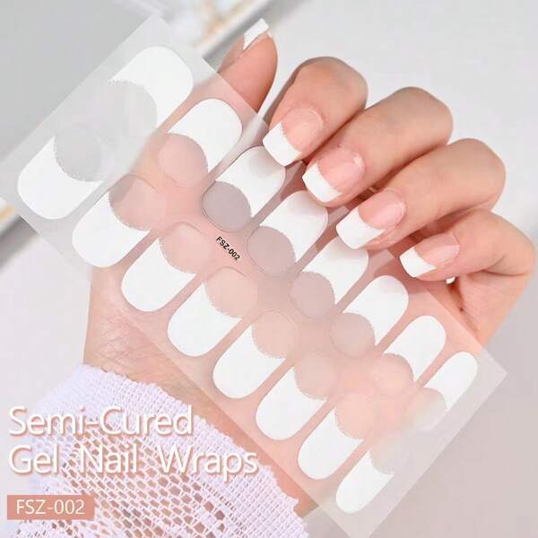 16 pièces d'autocollants de gel pour french manucure, nécessite une lampe UV/LED, fournitures de Nail Art DIY pour femmes, facile à utiliser, longue durée, résistant aux rayures et ongles lisses