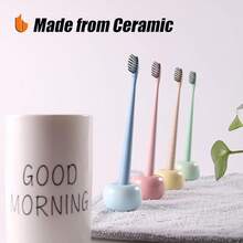 porta cepillos dientes Urbanstrive Elegante soporte para cepillo de dientes de cerámica para encimeras de tocador de baño, negro, paquete de 2 - verde brillante - Ver 4