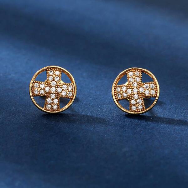 1 Pair Fashion Crystal Embellished Cross Stud Earrings, High-End Elegant Style Earrings, Suitable As Birthday Or Holiday Gift For Ladies, Everyday Wear