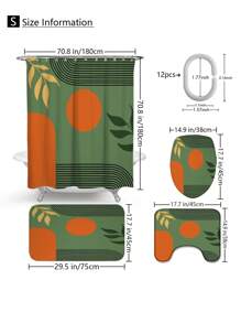 1pc/4pcs Bohemian Medieval Leaf & Sun Design Bathroom Waterproof Shower Curtain Set 12 Hooks, Bathroom Anti-Slip Mat, U-Shape Mat & Round Toilet Seat Cover, Full Bathroom Set For Multi-Scenarios Back To School
