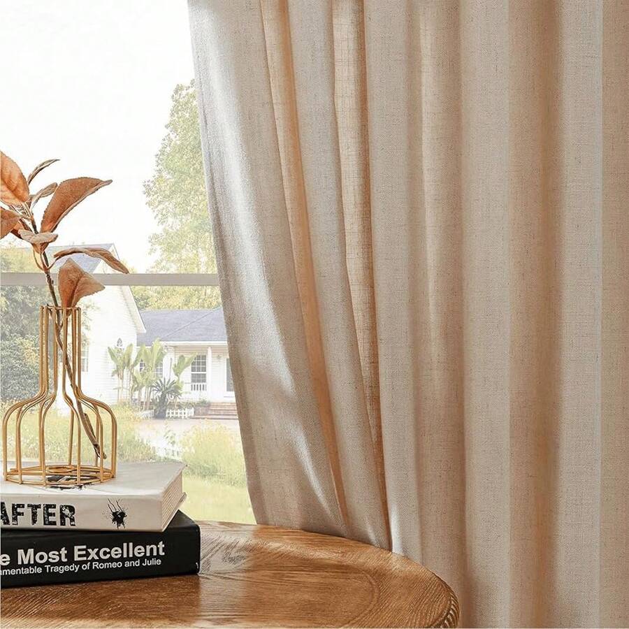Sheer Curtains 84 Inches Long, White Curtains Living Room 2 Panels Set, Linen Curtains Window Privacy With Filtering (W52 X L84 Inch, Linen), Home Decor - 純粹的幸福 - 查看 1