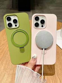 Sequins 1pc Luxury Liquid Silicone Matte Invisible Ring Holder Stand Case Compatible With Iphone16 15 14 13 12 11 Pro Plus Max Wireless Charge Waterproof Shockproof Anti-Fall Scratch Resistant