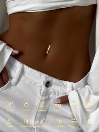 1PC 925 Sterling Silver 12 Constellation Belly Button Ring Zodiac Sign Belly Button Piercing Jewelry CZ Navel Ring For Women Body Jewelry