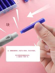 1 Set Cartoon Ink Cartridge Fountain Pen Set, Blue, Green, Grey, Purple, Clear Blue Pen Refills, Suitable For Students, Erasable And Replaceable Ink Cartridge Practice Pen Back To School