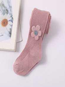 2 件装竖条纹花卉儿童袜子，纯色婴儿紧身裤不透明连裤袜，适合舞蹈/紧身裤