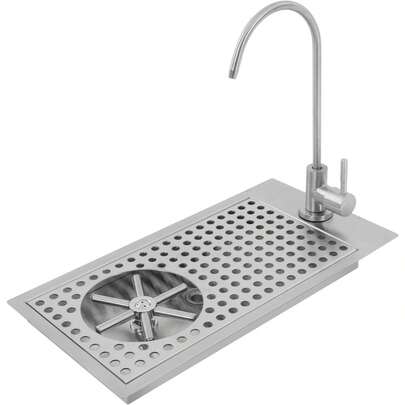 CNCEST Glass Rinser, Stainless Steel Cup Washer Commercial Pitcher Rinser With Faucet Drain Drip Tray Glass Cleaning Rinser For Kitchen Bar Coffee