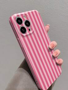 1pc Minimalist Stripe Pattern Perforated Glossy Phili Film Full Coverage Hard Phone Case, Compatible With IPhone 11/12/13/14/15/16 Pro Max Waterproof Shockproof Anti-Fall Scratch Resistant - Multicolor - View 3