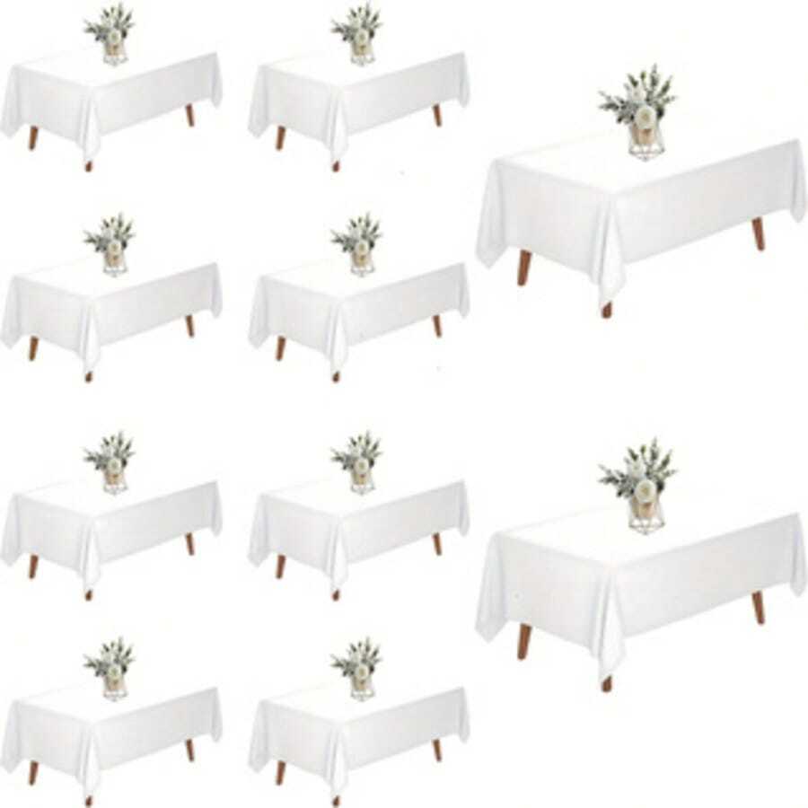 10 Pack White Table Cloth For Rectangle Tables,60x102 Inch-Washable And Reusable Table Cloths For 6-8 Ft Rectangle Table,Polyester Fabric Table Cover For Party,Wedding,Buffet - White - View 1