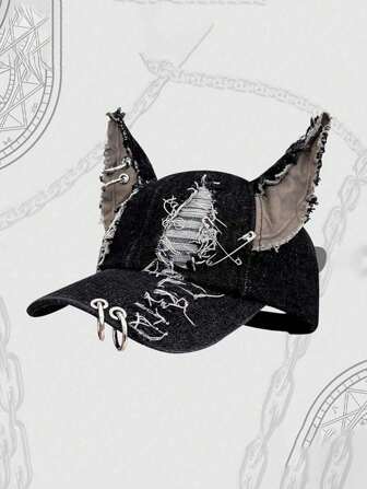1 件女式新款 Y2K 仿旧兔耳洞棒球帽，个性化街头嘻哈棒球帽，万圣节独家发售