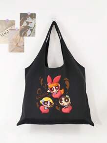 THE POWERPUFF GIRLS Cartoon Police Girl Printed Canvas Tote Bag, Large Capacity Casual Shoulder Bag, Versatile For Outdoor, Commute