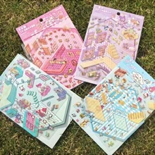 Sanrio 11pcs/7pcs/4pcs Per Set (With Tweezers), Sanrio Cute Cartoon Miniature Scene Stickers For DIY Fun 3D Micro House Decorative Craft, Scrapbooking And Planner Supplies, Pre-Cut Stickers School Supplies,Back To School