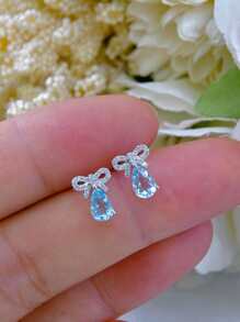 2 peças de brincos de prata esterlina S925 versáteis e modernos com laço de zircônia em formato de lágrima e laço retrô elegante para mulheres, adequados para uso diário feminino, joias para presente de festa e festival