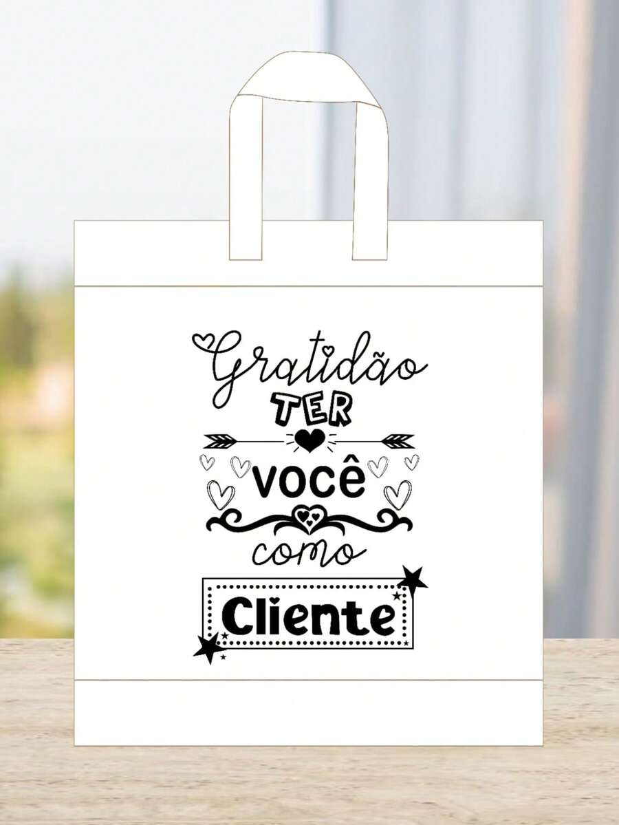 Kit 50 Personalized Plastic Bags Phrases Ribbon Handle 30x45 Gratitude - 白色 - 查看 1