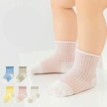 5 Pairs Baby/Toddler Cotton Mesh Breathable Ankle Socks, Loose Cuff Thin Sock For Infants