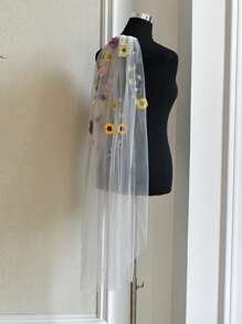 1 pièce Voile de mariée court à couche unique avec peigne, accessoire de mariage pour fête avec broderie florale colorée pour l'extérieur/pelouse