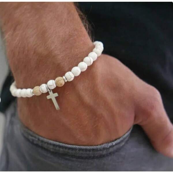 1 Bohemian Style Cross Pendant Decoration Turquoise Bead Bracelet Suitable For Daily Wear By Men And Women