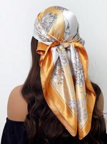 1pc 35.4 Inch Square Scarf, Fashion Printed 90cm Scarf Shawl Neckerchief Luxury Silk Feeling For Women, All Season