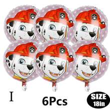 Paw Patrol Offiziell genehmigter 6er-Pack PAW Patrol Brave Adventure Suche und Rettung Hunde Thema Geburtstags Party Deko Ballon Set, 18 Zoll süßer Stadt Rettungshund Muster runder Aluminiumfolie Ballon Set, verschiedene Styles wählbar, Geburtstagsparty Wanddekoration, perfekt für Geburtstag Zeremonien Partywand Deko, Ballon Kombinations Dekorations Zubehör