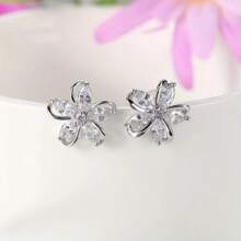 Flower Cube Zirconia Earrings - Low Allergy Daily Jewelry, Sparkling Minimalist Earrings Suitable For Women, Mothers, And Special Occasions