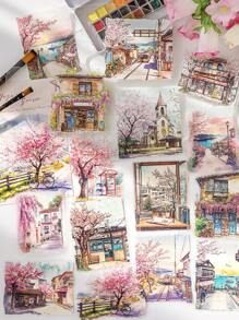 MOCARD 15pcs/Pack Watercolor Landscape Stickers, Creative Aesthetic Decorative Stickers, DIY Scrapbooking Craft Materials, Holiday Gifts, Personalized Planner School Supplies, School Supplies,Back To School