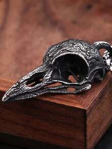 GuoShuang 1pc Vintage Raven Skull Bone Necklace Pendant, Unisex Personalized Gift Decoration - 古董銀 2 - 查看 3
