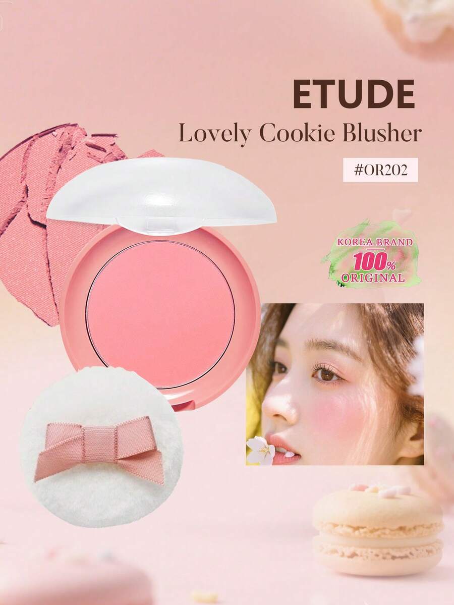 ETUDE Lovely Cookie腮红 OR202 甜珊瑚糖色，一款质地柔软的粉状腮红，能为双颊带来可爱迷人的色彩，明亮自然，持久显色，易于涂抹，韩式彩妆，4克/0.14盎司