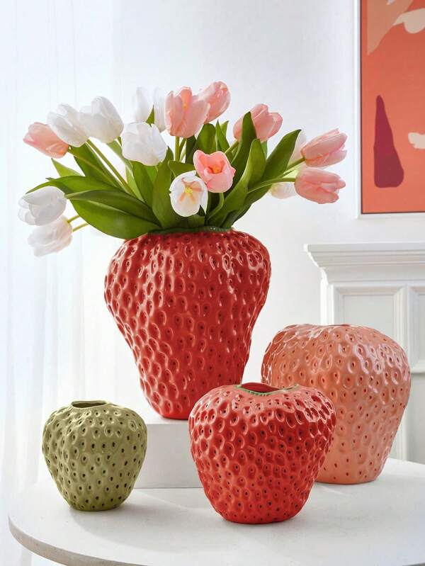 1pc Mini Cute Strawberry Shaped Vase, Hand Painted Decorative Resin Vase, Suitable For Home, Restaurant Table Decoration And Hydroponic Plants, Best Valentine's Day Gift, Best Decoration For Spring And Summer Fruits