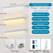 1pc LED Wireless Motion Sensor Cabinet Light, Magnetic USB Rechargeable Night Light (10/20/30/50cm) For Safe Lighting In Kitchen, Bedroom, Cabinet, Wardrobe, Stairs, Hallway, Daily(150-400mAh Battery)