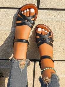 New Fashionable Bohemian Style Flat Sandals For Women - Black - View 6