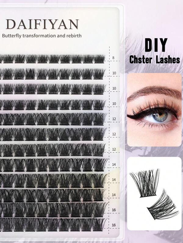 1 Box/144pcs C Curl Natural Long False Eyelashes, New Hotmelt Design, Suitable For Party, Makeup, And Events
