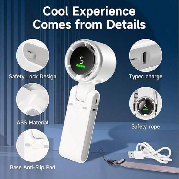 Portable Handheld Turbo Fan For Travel 1- 5 Gear Wind, Up To 12 Working Hours, 3-IN-1 Handheld Mini Fan With Air Turbo Tech Cooling, Perfect Personal Rechargeable Pocket Fan For Outdoor Activities