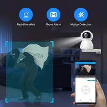 كاميرا أمان ذكية عالية الدقة 2 ميجابكسل، رؤية ليلية تحت الأشعة تحت الحمراء عالية الدقة، اتصال صوتي ثنائي الاتجاه، مراقبة دوران 360 درجة، كشف حركة وتتبع تلقائي، دعم اتصال واي فاي 5 جيجا هرتز و2.4 جيجا هرتز، تحكم عبر التطبيق - نظام مراقبة منزلي داخلي مناسب للأطفال والمسنين والحيوانات الأليفة، كاميرا أمان ذكية حديثة وجهاز أمان منزلي موثوق.