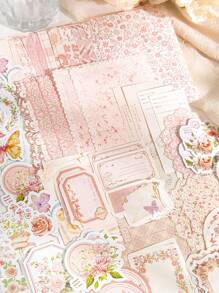 1 pacote com 100 folhas de papel de Bottom para artesanato e cartões com renda vazada, estilo artístico retrô com flores e borboletas, material de Bottom para decoração DIY, material de bordas de renda vazada, adesivos decorativos de flores em aquarela, suprimentos para escola, casa e escritório