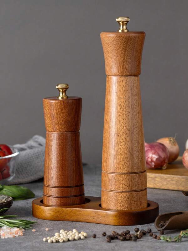 1pc/2pcs/3pcs Rosewood Pepper Mill, Manual Kitchen Household Spice Grinder For Peppercorn, Paprika Powder, Seasoning Container
