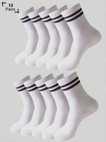 10 Paar/20 Paar unisex schwarz-weiß gestreifte und einfarbige atmungsaktive Socken bis zur Mitte des Knöchels als Freizeitsocken
