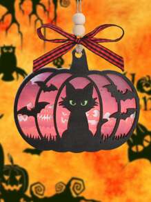 1 peça/3 peças 3,5*3 polegadas acrílico + madeira dupla camada enfeite de Halloween, design criativo em forma de abóbora de gatos, presentes de Halloween, decoração de casa com atmosfera de Halloween, decorações góticas de Natal estranhas, presentes de bruxa