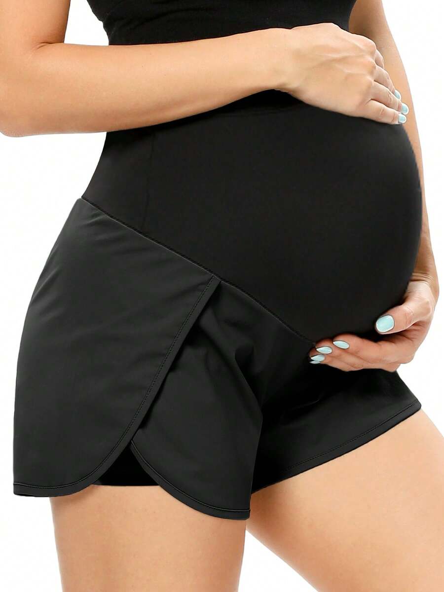 Fitglam Women's Maternity Workout Shorts Over Belly Buttery Soft Athletic Yoga Running Shorts With Pocket - 黑色 - 查看 1