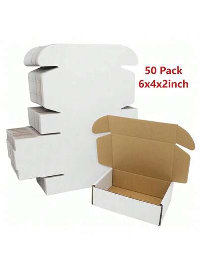 50pcs Corrugated Paper Gift Boxes, 6x4x2 Inch Sturdy Cardboard Packaging,White Small Shipping Boxes For Crafting Gift Mailing Back To School
