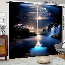 2pcs Stylish 2D Curtains Colorful Design Sense, Printed Life Curtains For Privacy Bedroom, Living Room, Kitchen And Various Rooms, Good Choice For Various Festivals, Machine Washable, Easy Care