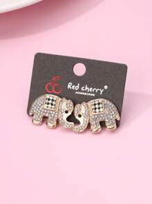 1 Pair Women Zinc Alloy Colorful Crystal Rhinestone Elephant Design Stud Earrings, Suitable For Women's Daily Jewelry Wear