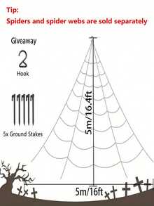 1Set Giant Spider Web, Triangle Spider Web (Including Ground Stakes), Fake Big Spider, Suitable For Yard, Lawn, Party, Haunted House Decoration, Halloween Theme Party Background Decor - Multicolor - View 9