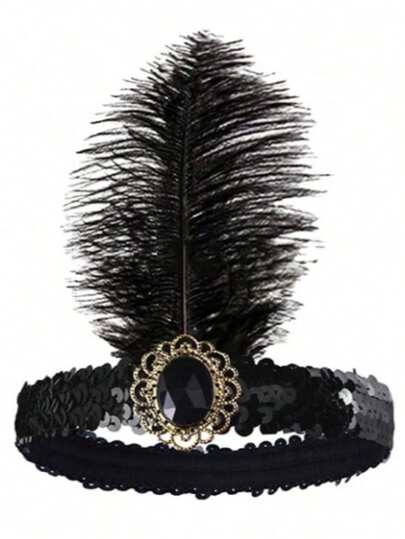 1 pieza Diadema de plumas estilo años 20 tipo flapper, tamaño de plumas aleatorio, adecuado para mujeres en fiestas solteras, Halloween